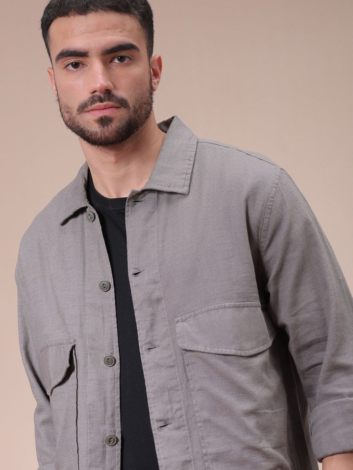 The Indian Garage Co Men Regular Fit Solid Double Flap Pocket Resortwear Overshirt
