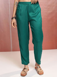 Vishudh Green Floral Printed Thread Work Straight Kurta With Trousers & Dupatta