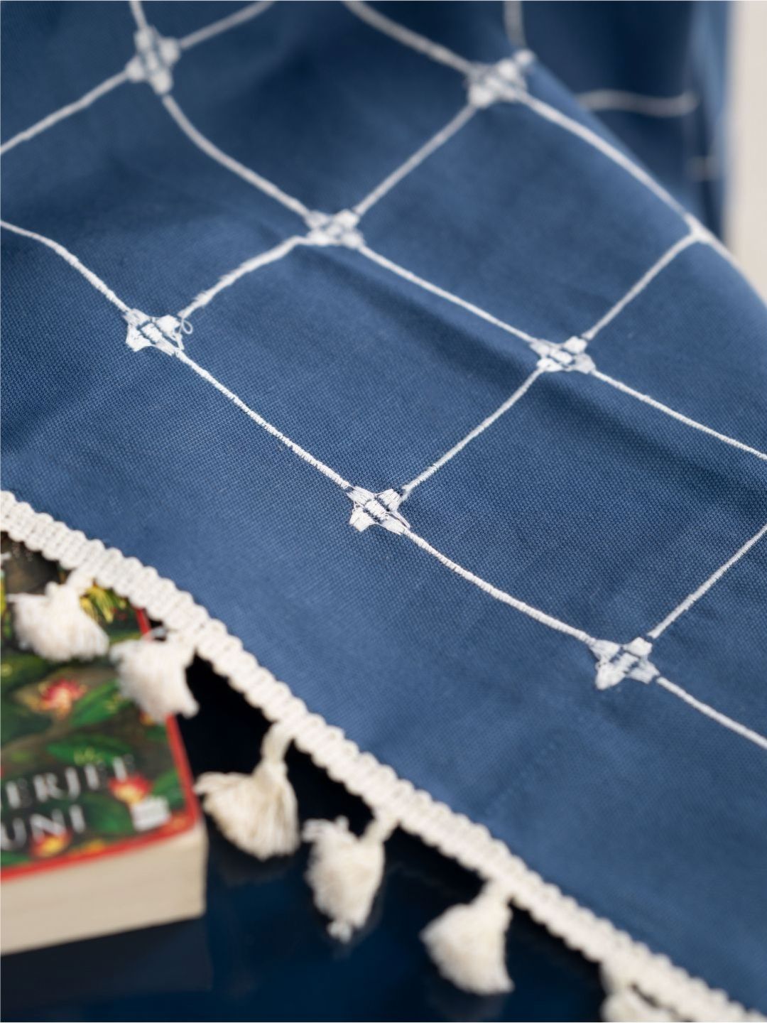 URBAN SPACE Blue & White Embroidered Window Curtain