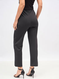 SASSAFRAS Women Charcoal Straight Fit High-Rise Pleated Trousers