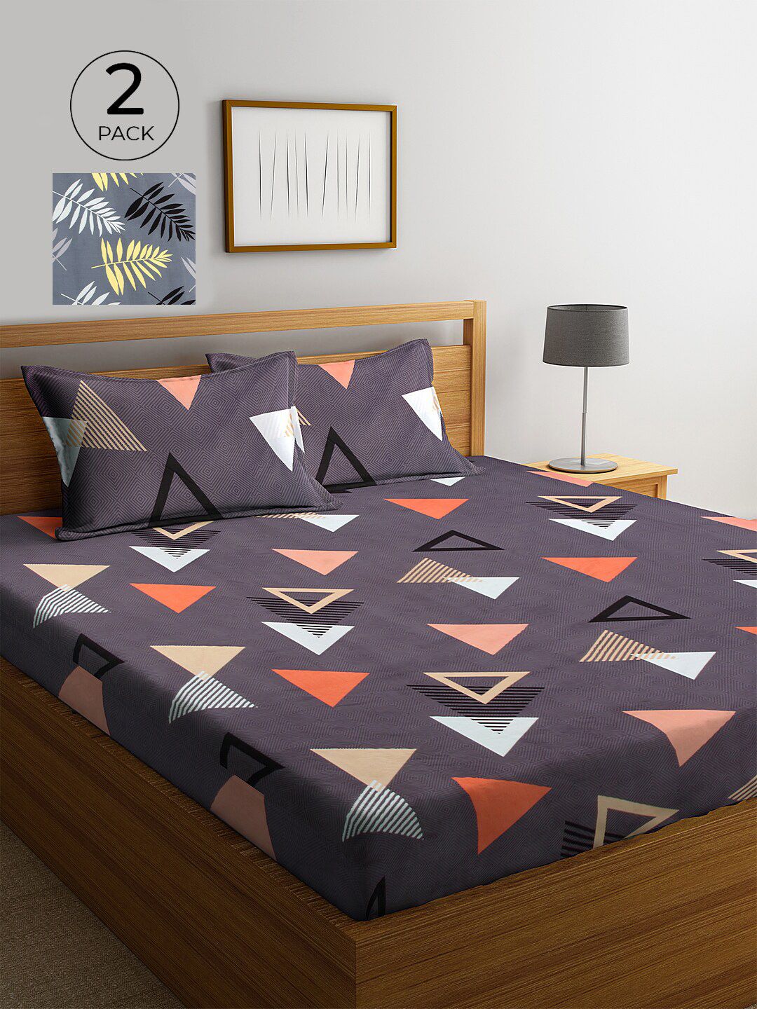 KLOTTHE Burgundy Geometric Polycotton 300 TC King Fine 2 Cadar dengan 4 Sarung Bantal-98 x 83 inci