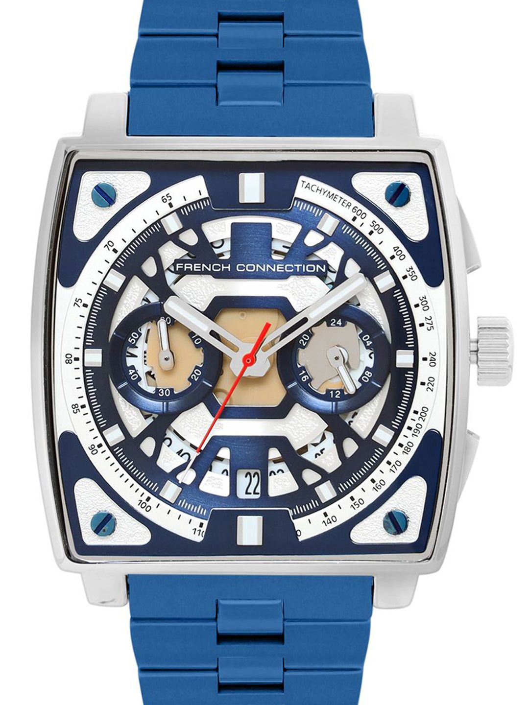 Sambungan Perancis Lelaki Skeleton Tali Keluli Tahan Karat Analog Chronograph Watch FCT1UM-S