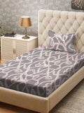 KLOTTHE Grey & White Abstract Printed 300TC Single Bedsheet & Pillow Cover