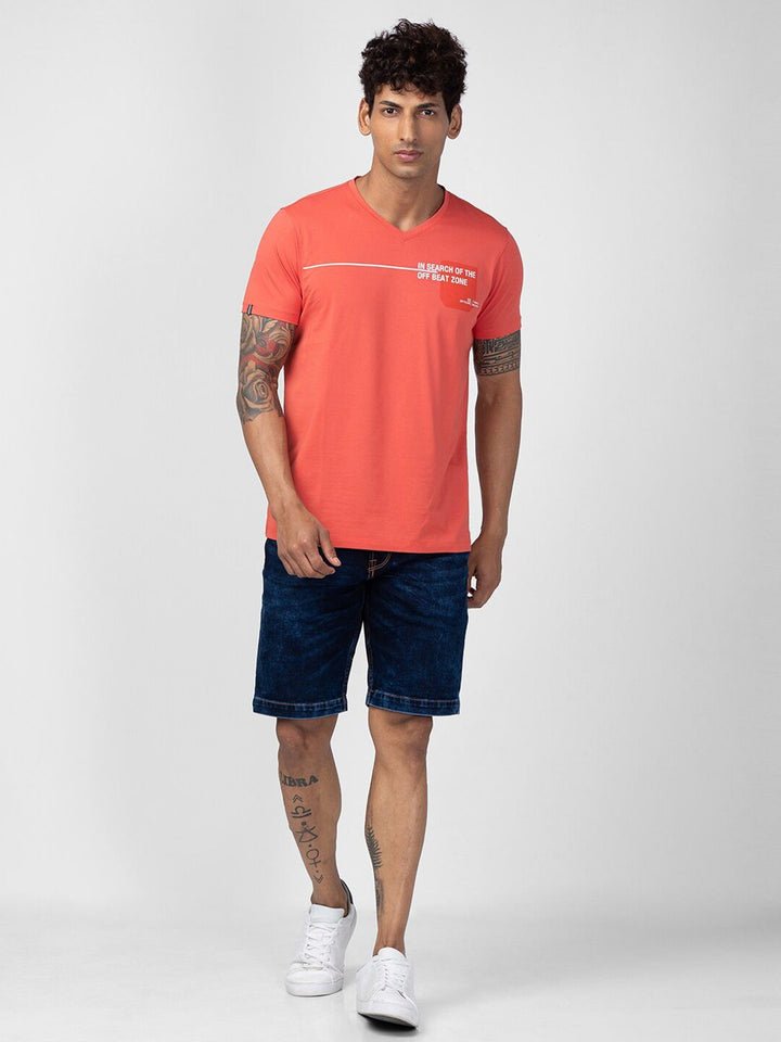 SPYKAR Men Typography Printed V-Neck T-shirt