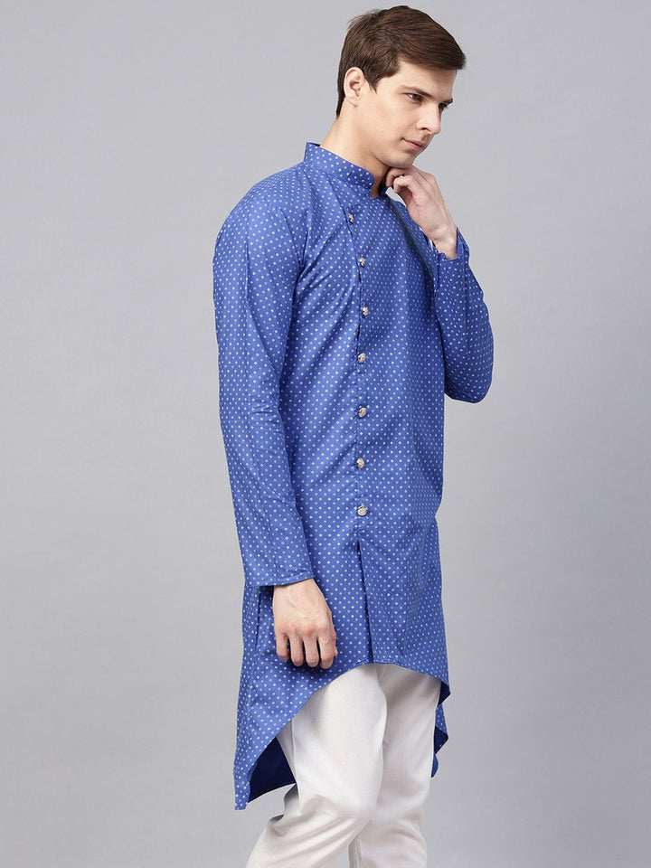 SOJANYA Men Blue Printed Straight Kurta