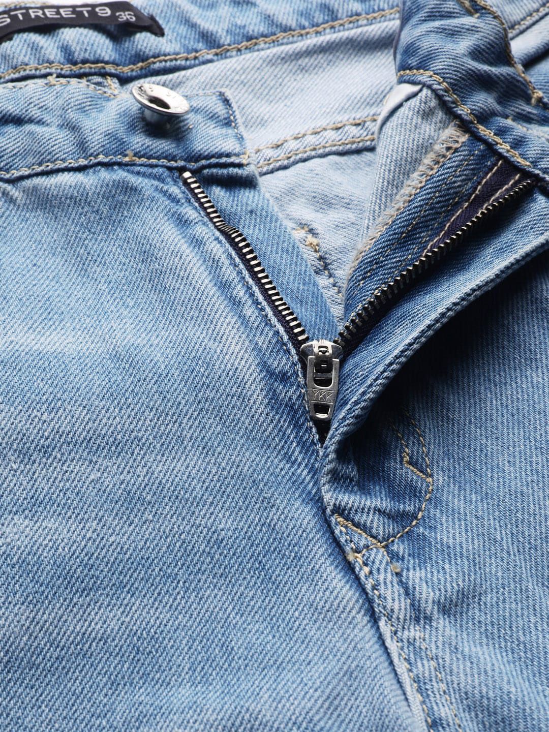 STREET 9 Women Blue Flared Mid-Rise Slash Knee Stretchable Jeans