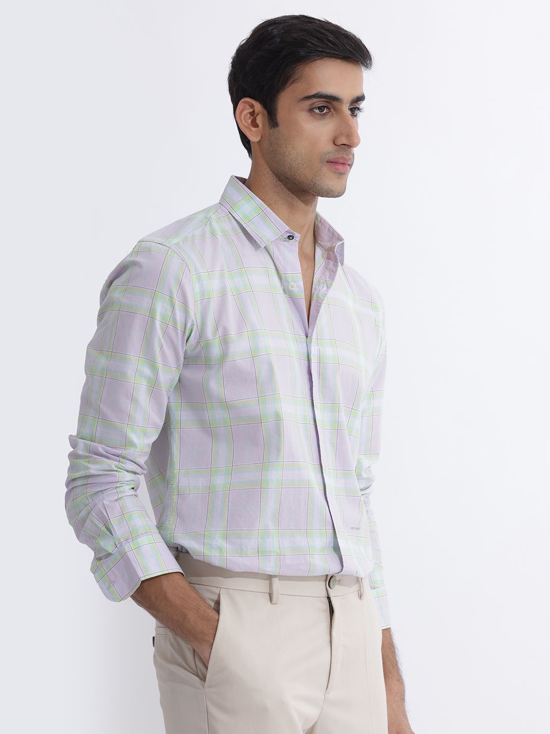 RARE RABBIT Men Gulls Slim Fit Tartan Checked Opaque Cotton Shirt