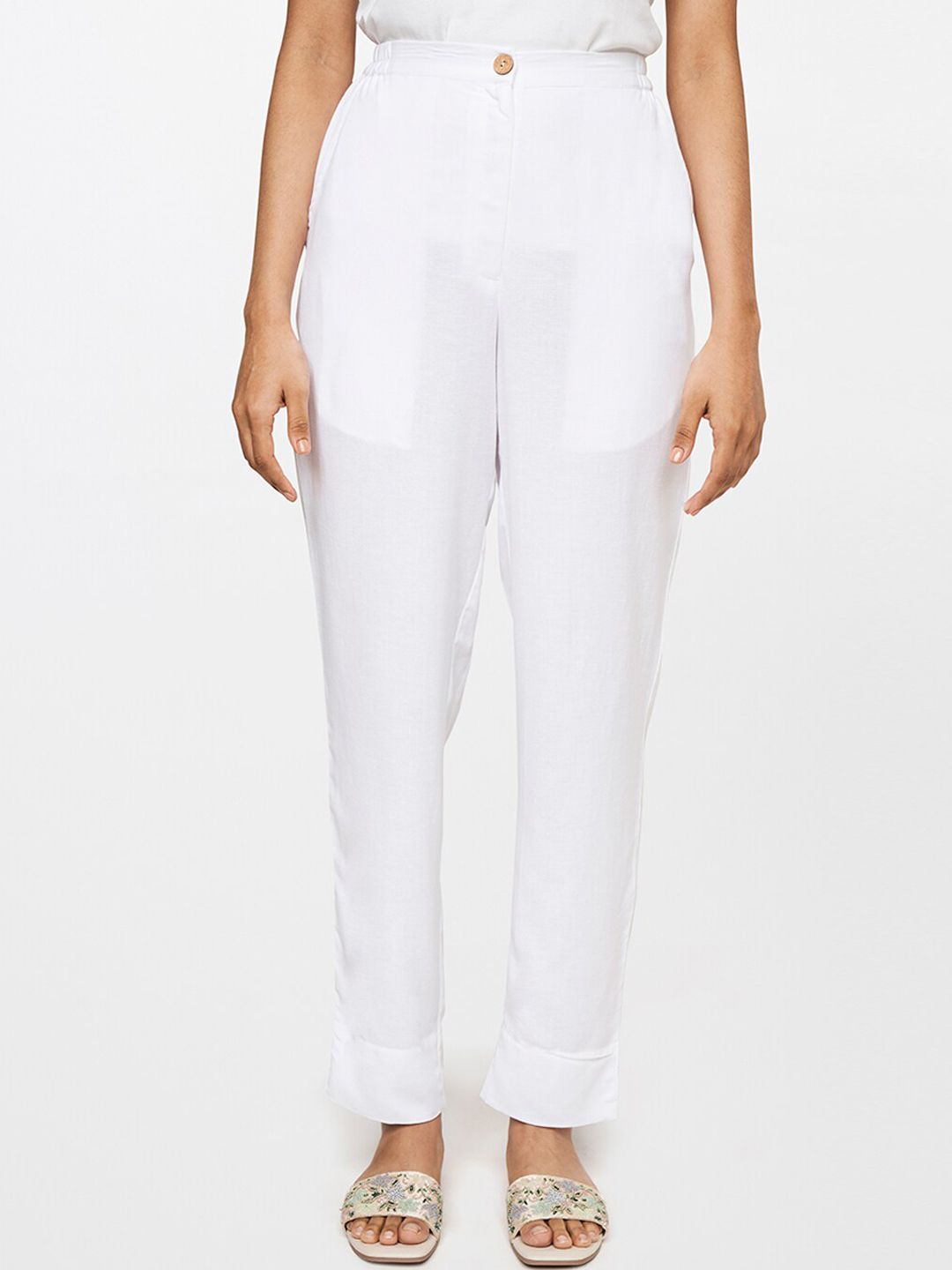 Global Desi Women White Straight Fit Trousers