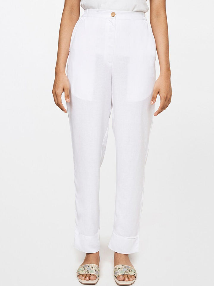 Global Desi Women White Straight Fit Trousers