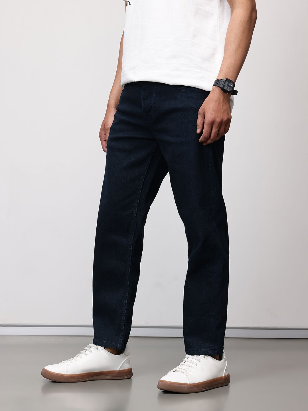 ether 365 Essentials Men Tapered Fit Mid-Rise Stretchable Cropped Jeans