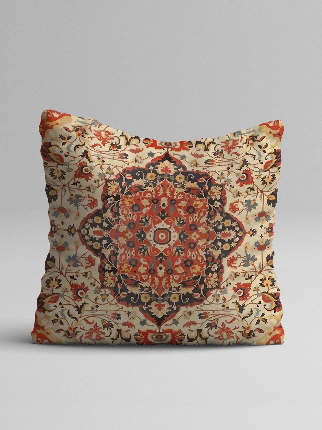STITCHNEST Brown & Beige Set of 5 Floral Square Cushion Covers