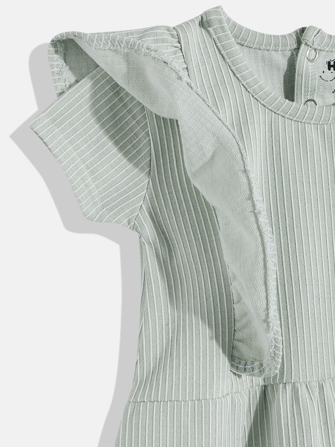 Happy Faces Girls Striped Ruffled Fit & Flare Pure Cotton Dress