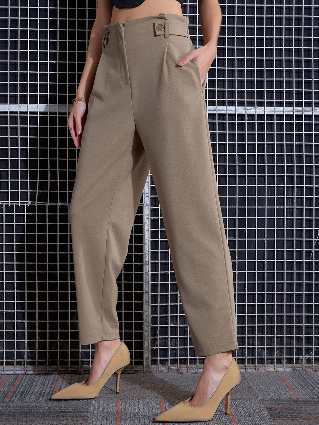 SASSAFRAS Women Beige High-Rise Trousers