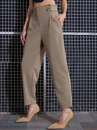 SASSAFRAS Women Beige High-Rise Trousers