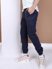 The Indian Garage Co Men Navy Blue Solid Slim Fit Cargo Joggers