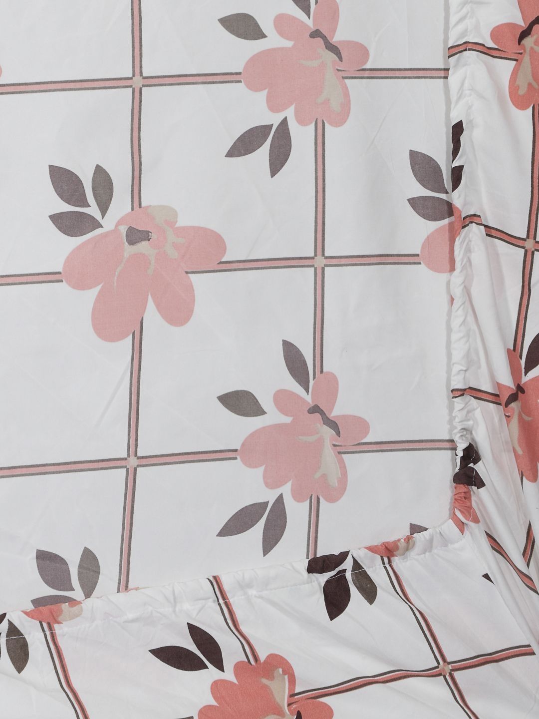Myntra Elegant Homes White Floral Polycotton 300 TC Fitted King Fine Bedsheet with 2 Pillow Covers-98 x 89 inches