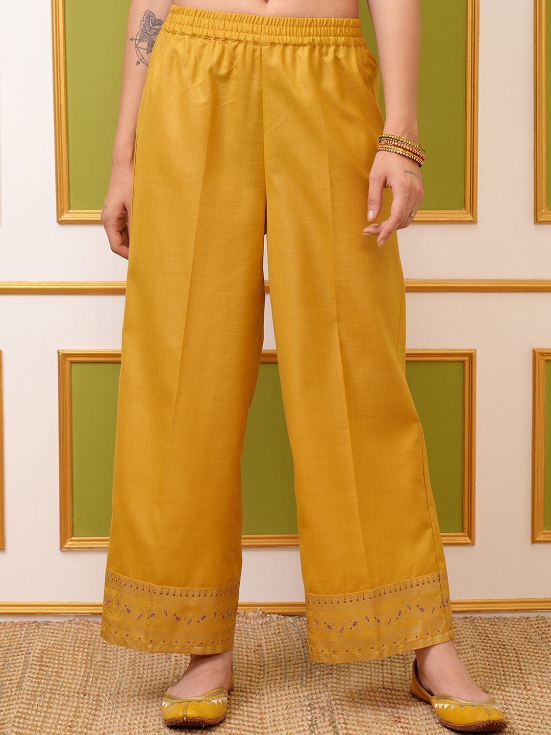 Vishudh Yellow Ethnic Motifs Printed Regular Kurta With Palazzos & Dupatta