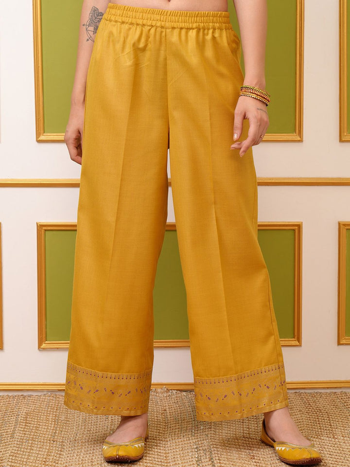 Vishudh Yellow Ethnic Motifs Printed Regular Kurta With Palazzos & Dupatta
