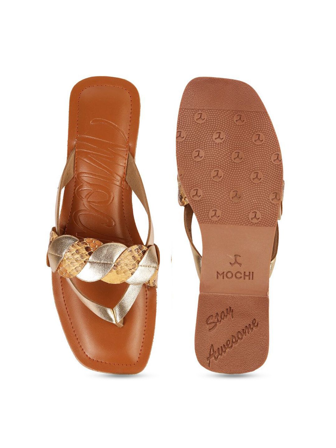 Mochi Women Printed Open Toe Flats with Buckles
