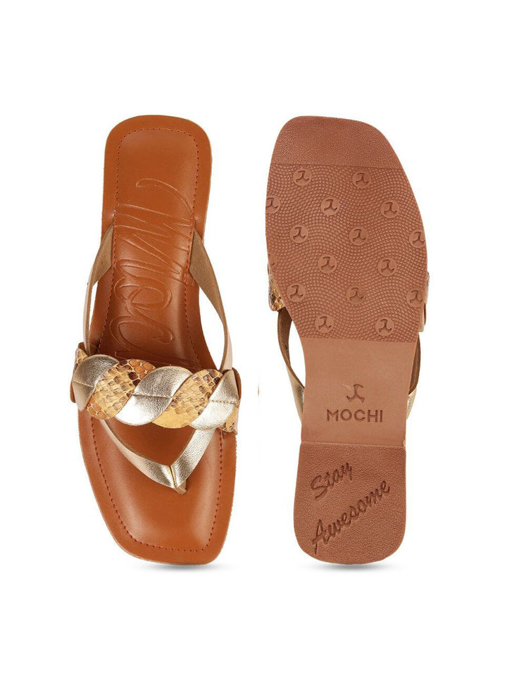 Mochi Women Printed Open Toe Flats with Buckles
