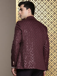 House of Pataudi Jashn Mandarin Collar Textured Sequinned Bandhgala Blazer