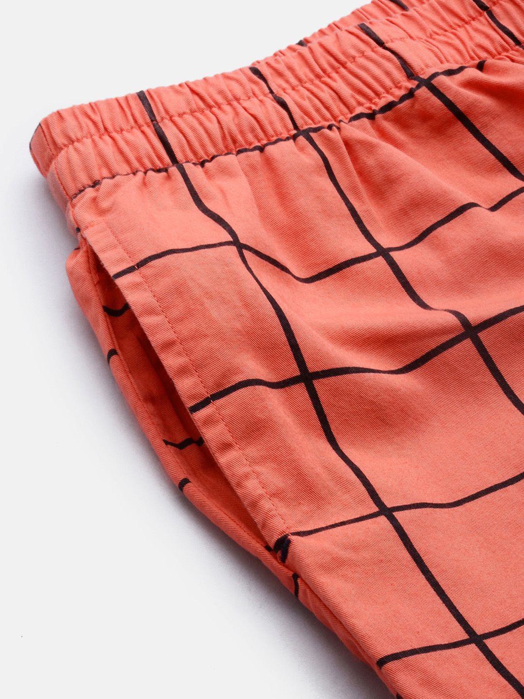The Indian Garage Co Men Orange & Black Checked Lounge Pants