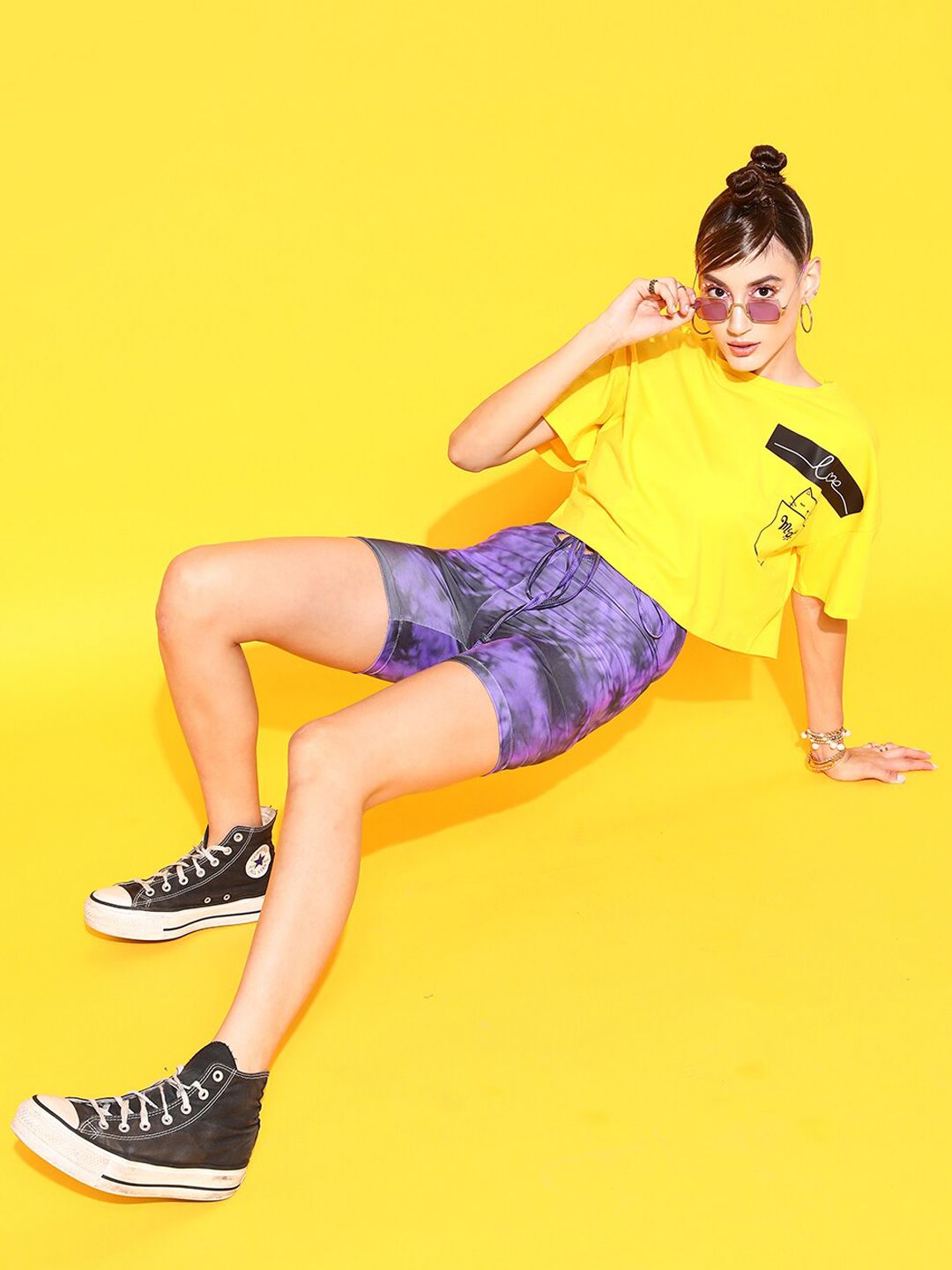 STREET 9 Women Purple Tie & Dye Printed Skinny Fit High-Rise Cycling Shorts