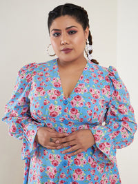 SASSAFRAS Curve Floral Printed Empire Dress