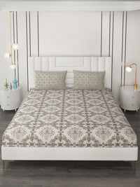 Monte Carlo Off White & Green Floral 144 TC Queen Bedsheet with 2 Pillow Covers