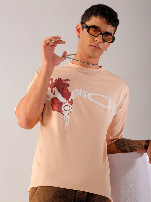 The Indian Garage Co Men Pure Cotton Typography Printed Applique Boxy Oversized T-shirt