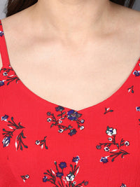 STREET 9 Red Floral Cinched Waist Ruffled Top