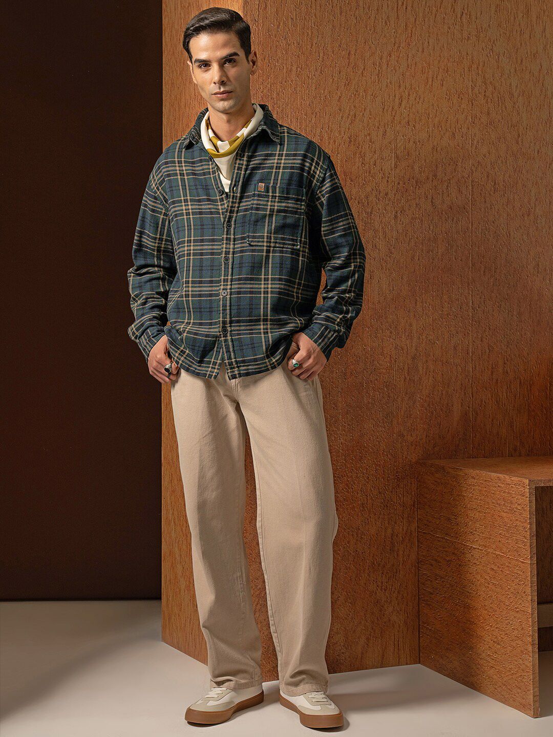 LOCOMOTIVE Premium Men Oversized Dobby Textured Checked Overshirt