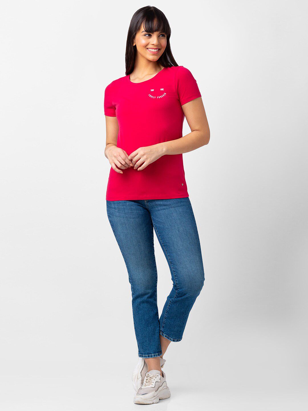 SPYKAR Women Round Neck Cotton T-shirt