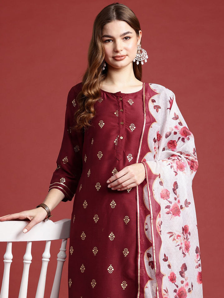 Anouk Gotta Patti Foil Print Regular Kurta with Palazzos & With Dupatta