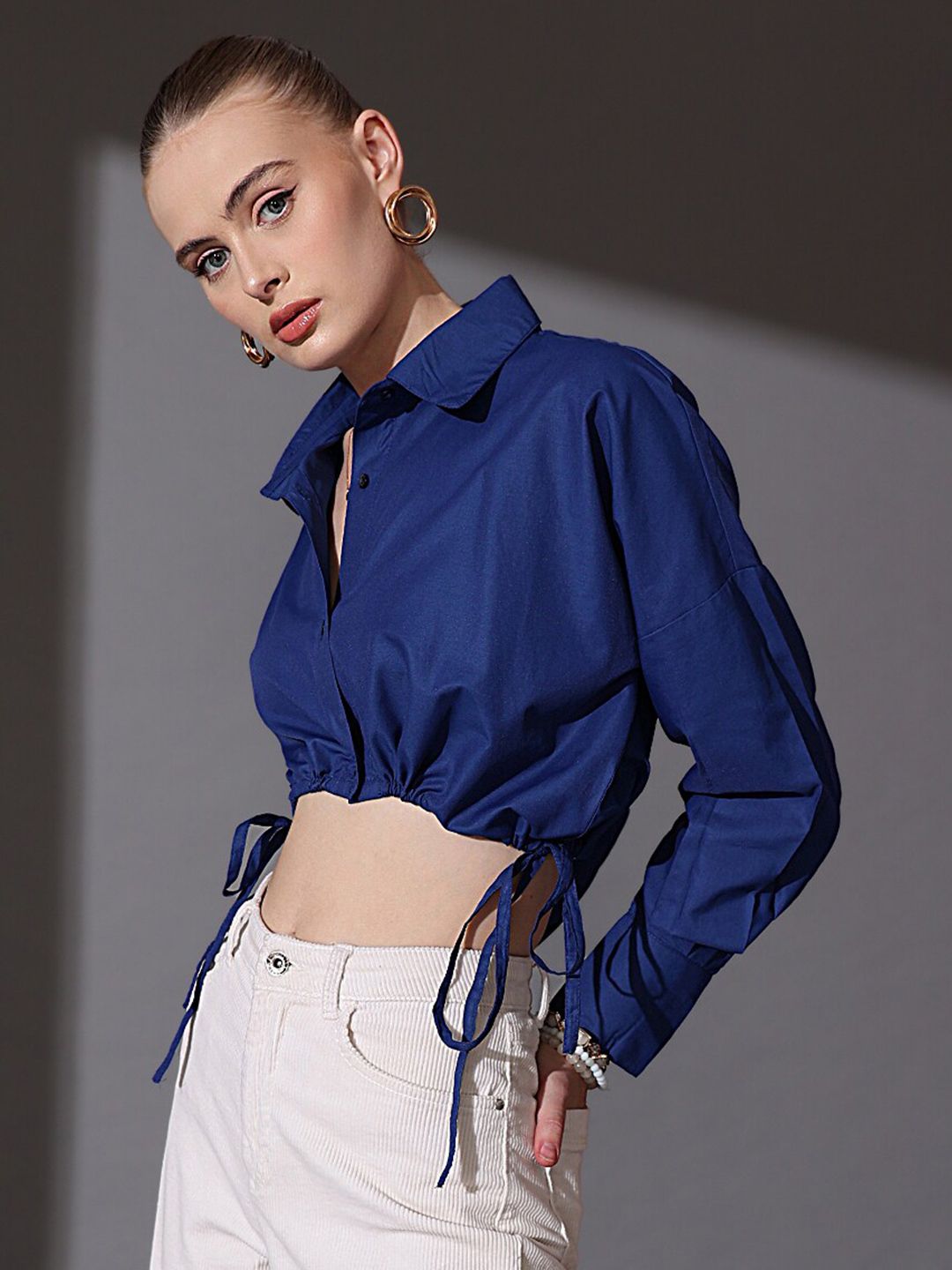 STREET 9  Cotton Shirt Style Crop Top