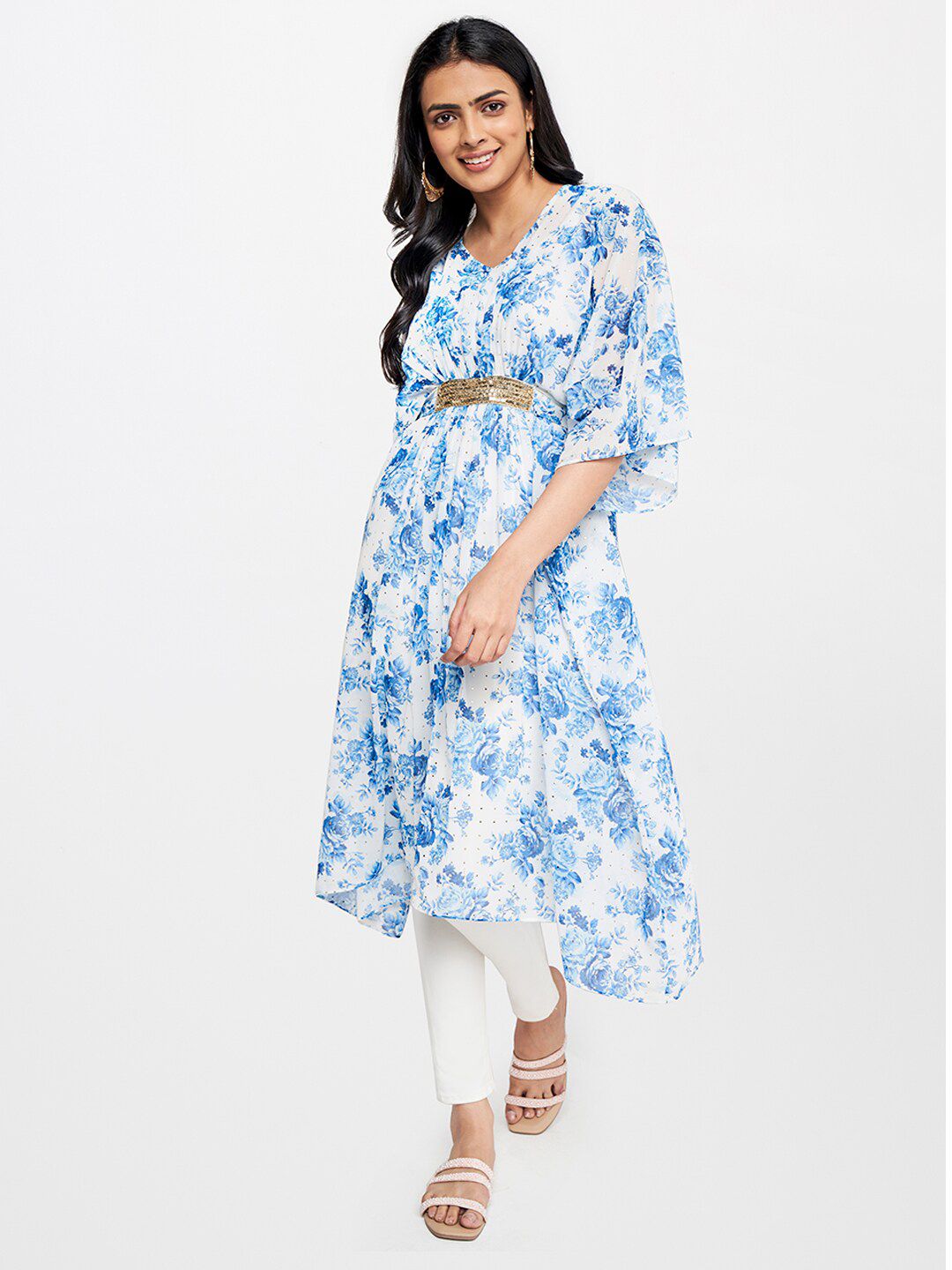 Global Desi Floral Printed Kaftan Kurta