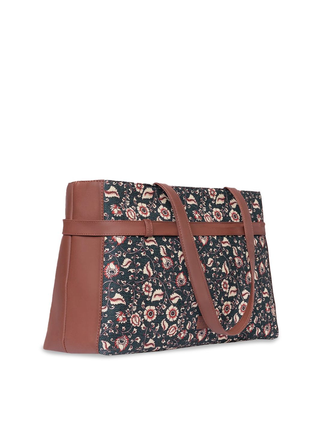 ZOUK Blue Floral Printed Structured Tote Bag