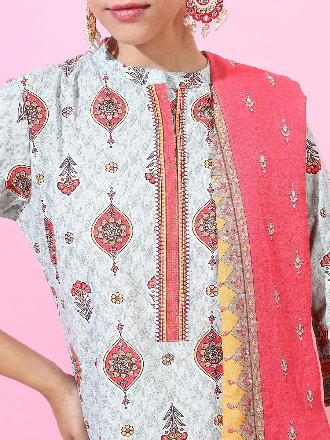 Vishudh Women Woven Design Pure Cotton Kurta with Palazzo and Dupatta