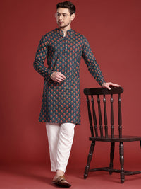 Anouk Band Collar Floral Printed Pure Cotton Kurta