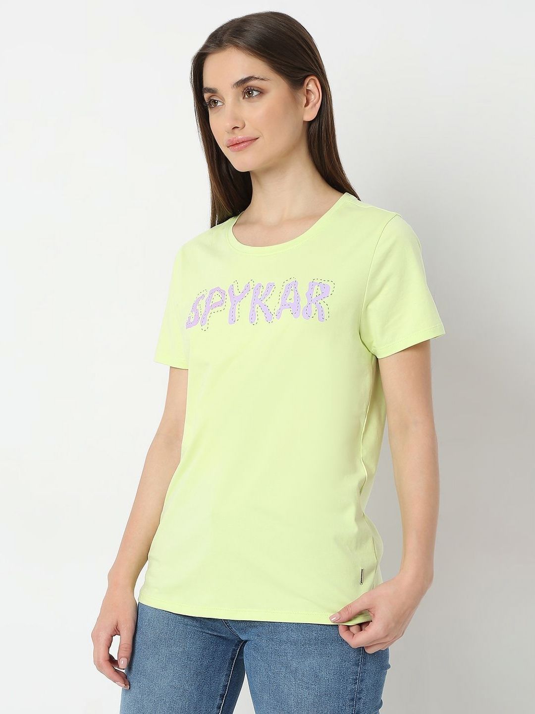 SPYKAR Women Typography Printed Round Neck Cotton T-shirt