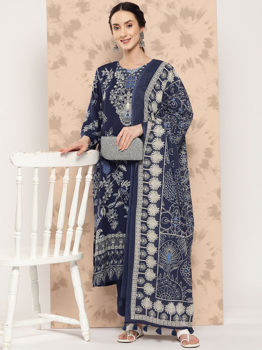 Anouk Ethnic Motifs Printed Kurta with Trousers & Dupatta