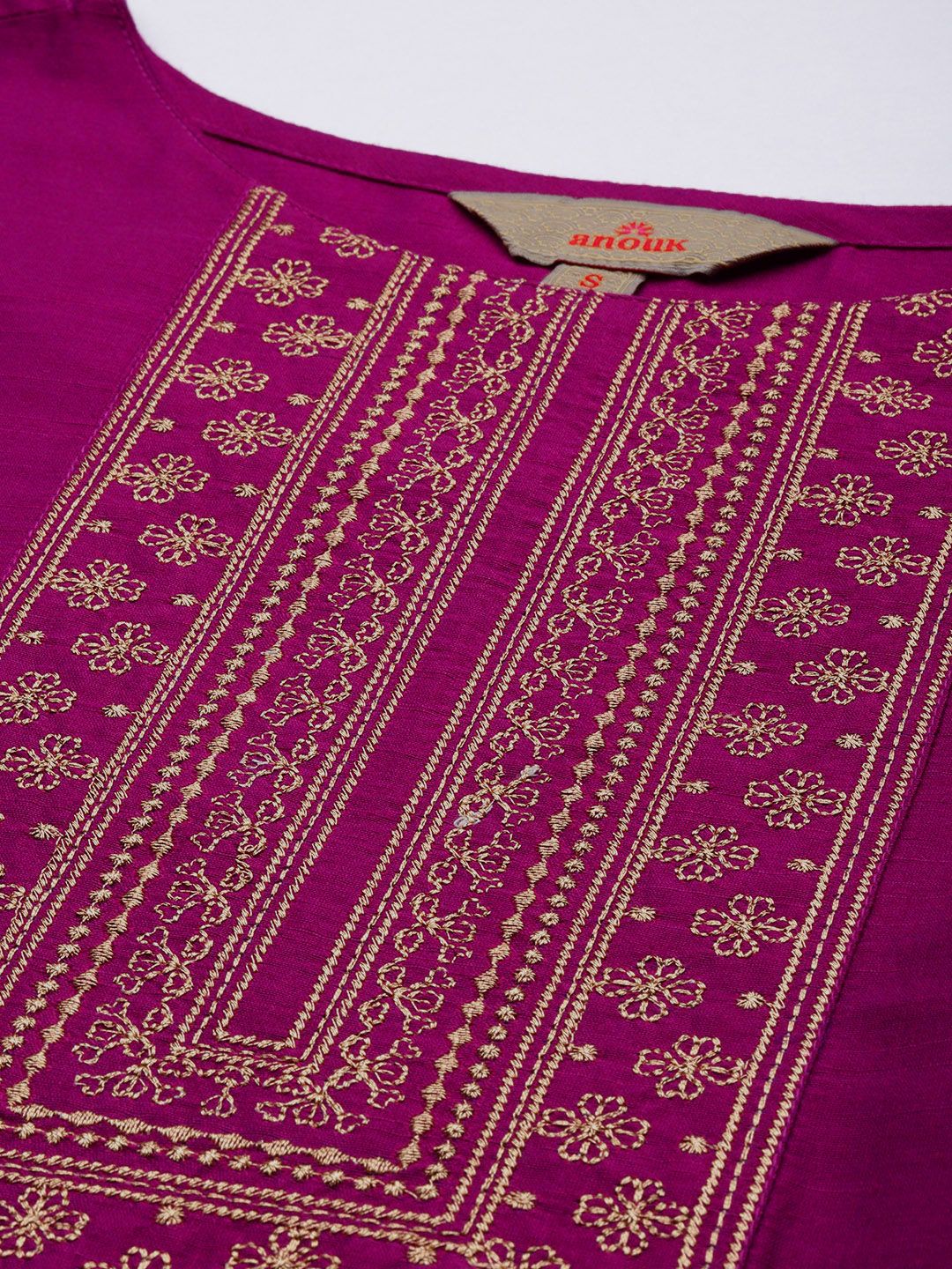 Anouk wanita etnik motif bersulam kurta biasa dengan seluar & dengan dupatta