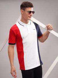 ADRO Colourblocked Polo Collar Lengan Pendek Kapas Tulen T-shirt Biasa