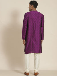 SOJANYA Lelaki Motif Etnik Ungu Jacquard Kurta