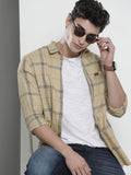 The Indian Garage Co Men Mustard Yellow Checked Casual Shirt