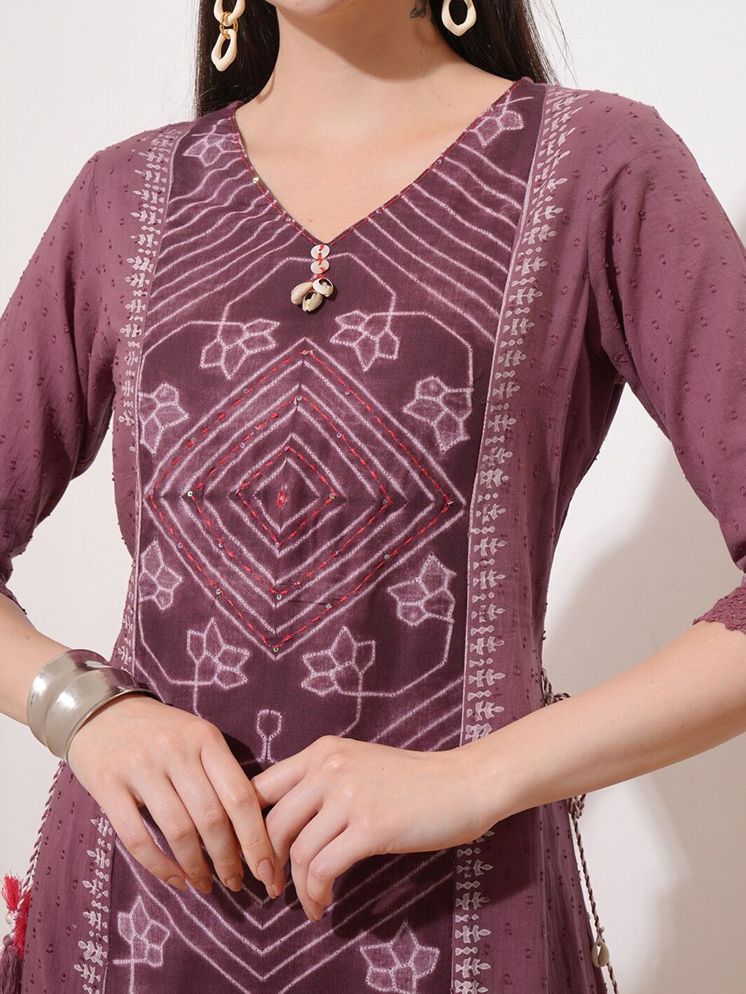 Vishudh Maroon Floral Printed Cotton  A-Line Midi Dress