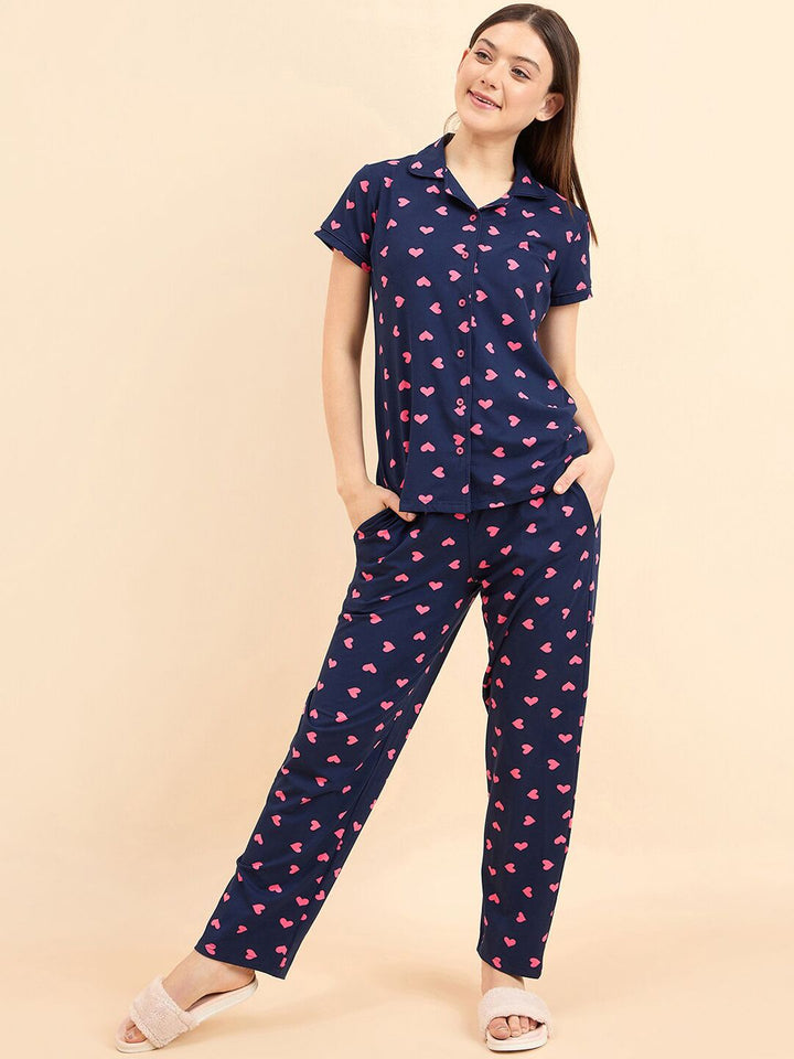 Sweet Dreams Navy Blue Printed Night suit