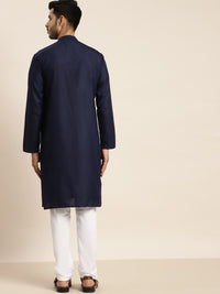 Anug by SOJANYA Men Navy Blue Patchwork Kurta