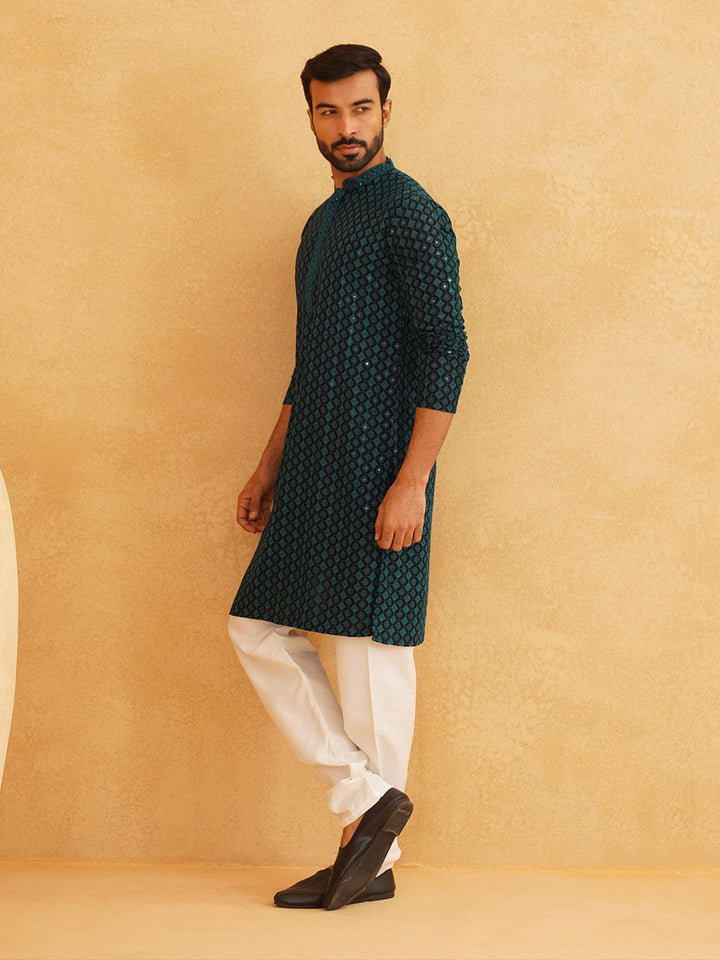 SOJANYA Kurta Lurus Labuci Sulam Geometrik Kapas Tulen