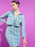 Tokyo Talkies Shoulder Straps Checked Sheath Mini Dress With Jacket